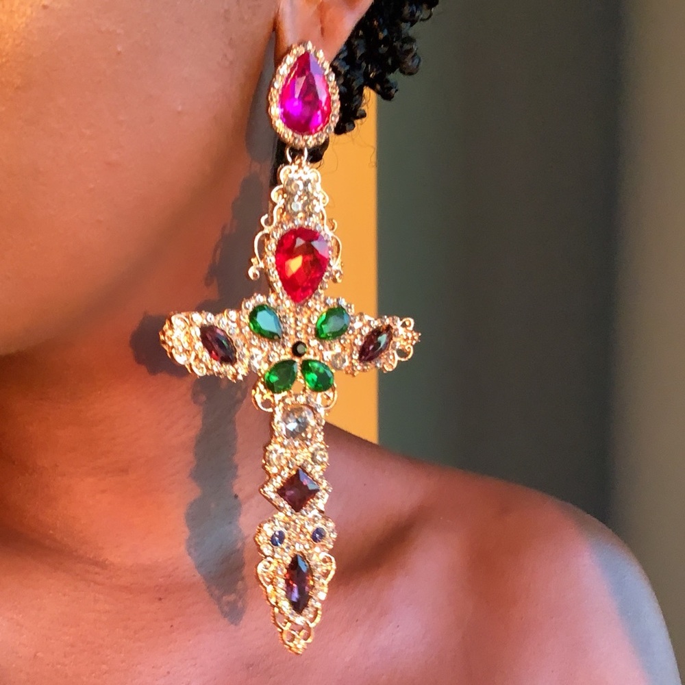 Crystal cross earrings